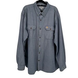 Carhartt Relaxed Fit Long Sleeve Chambray Work Shirt Men's 2XL Blue Cotton